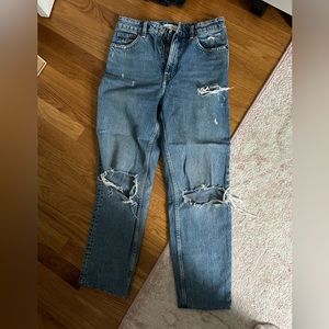 Zara straight distressed dark wash jeans